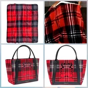 Victoria's secret red plaid sherpa blanket.tote
